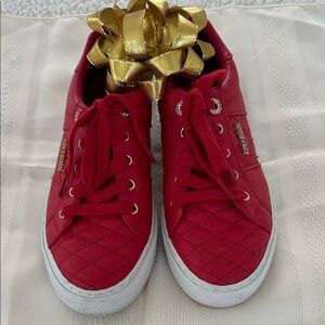 Like New Guess Red Quilted Sneakers with Gold Details
